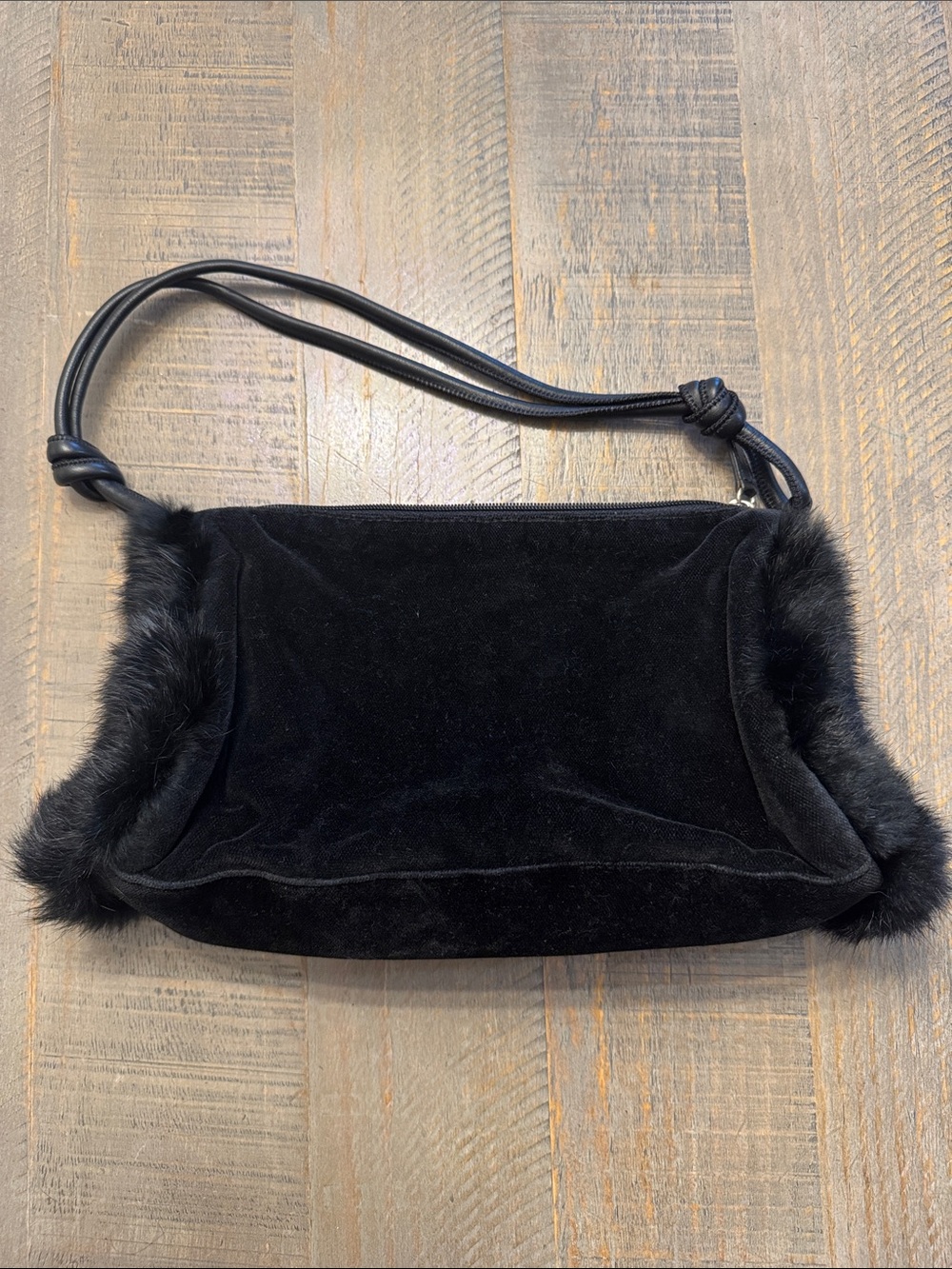 Vintage 90’s Hype Black Velvet Wristlet with Faux Fur Trim